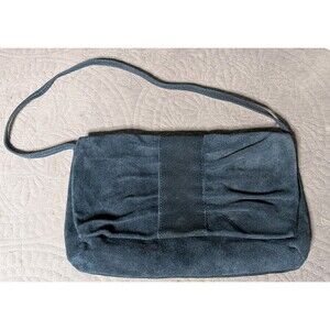 NINE WEST Blue Suede Crossbody Bag Clutch 100% Leather VINTAGE 90s Y2K Boho EUC